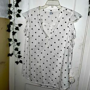 WHITE BLOUSE WITH BLACK POLKA DOTS AND RUFFLE SLEEVES